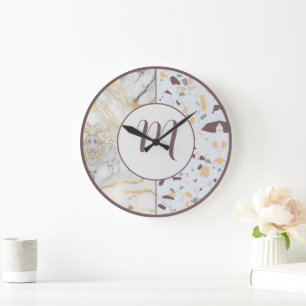 Reloj Redondo Grande Terrazzo-Marble Personalizado inicial