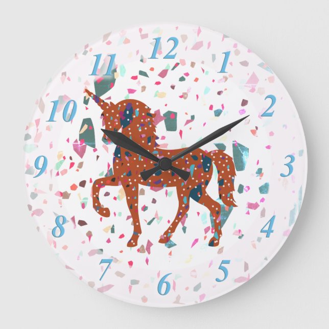 Reloj Redondo Grande Terrazzo Pieces Unicorn (Anverso)