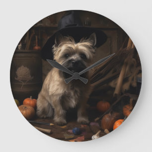 Reloj Redondo Grande Terrier Cairn Calabazas Halloween Espeluznante