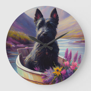 Reloj Redondo Grande Terrier Escocés en una Paleta: Una Aventura Escéni