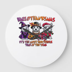 Reloj Redondo Grande Terrier escocés Halloween Día de Acción de Gracias