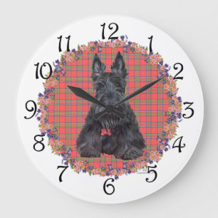 Reloj Redondo Grande Terrier escocés sobre tartán