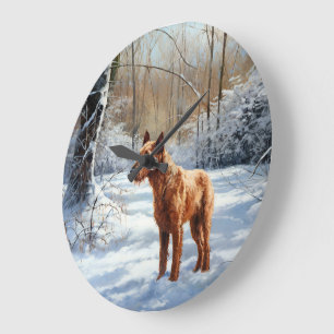 Reloj Redondo Grande Terrier Irlandés Deja que nieve Navidad