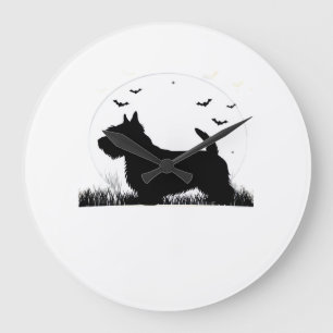 Reloj Redondo Grande Terrier Skye Perro � Silueta de Luna de Halloween 