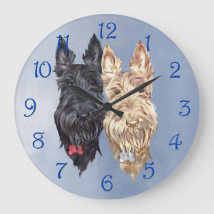 Reloj Redondo Grande Terriers Escoceses Negros y Trigo
