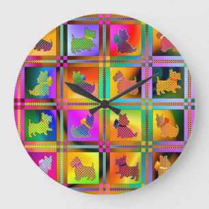 Reloj Redondo Grande Territorios escoceses coloridos con un patrón reve