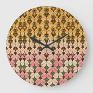 Reloj Redondo Grande Tesselación de abeja melífera y flor