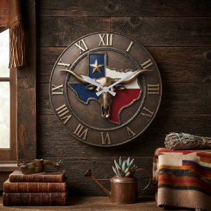 Reloj Redondo Grande Texas Flag Longhorn Skull Bronze