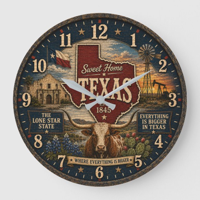 Reloj Redondo Grande Texas  Lone Star State RusticGift for Home Ranch (Anverso)