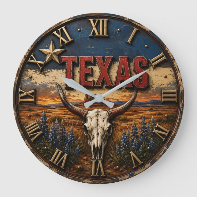 Reloj Redondo Grande Texas Longhorn (Anverso)