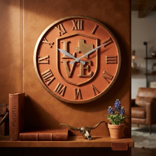 Reloj Redondo Grande Texas Love Shield Orange Gold