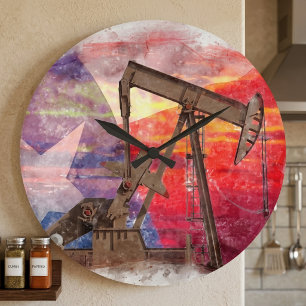 Reloj Redondo Grande Texas Oil Pumpjack: Arte patrimonial del estado de