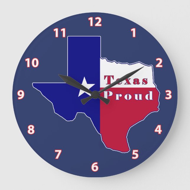Reloj Redondo Grande Texas Proud Flag Map (Anverso)