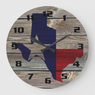 Reloj Redondo Grande Texas rústico sobre madera de aspecto auténtico