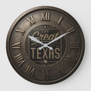Reloj Redondo Grande Texas The Great State Of Texas Bronze
