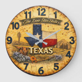Reloj Redondo Grande Texas The Lone Star State Vintage Map Design