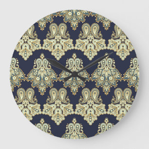 Reloj Redondo Grande Textil Asiático: Ilustracion Floral Paisley