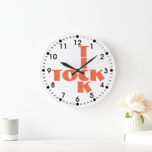 Reloj Redondo Grande Texto anaranjado de Tock de la señal del