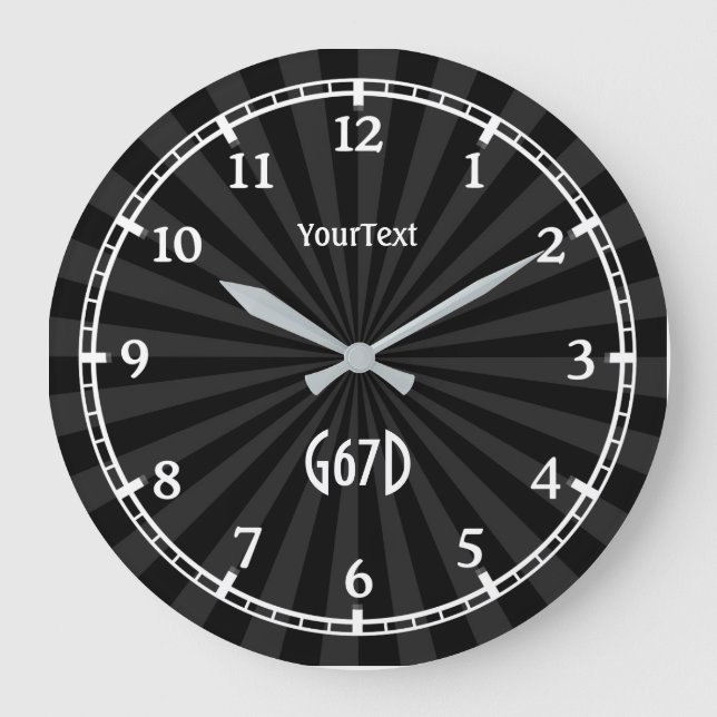 Reloj Redondo Grande Texto de dial en explosión de sol de carbón negro  (Anverso)