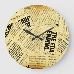 Reloj Redondo Grande Texto de periódico con papel antiguo