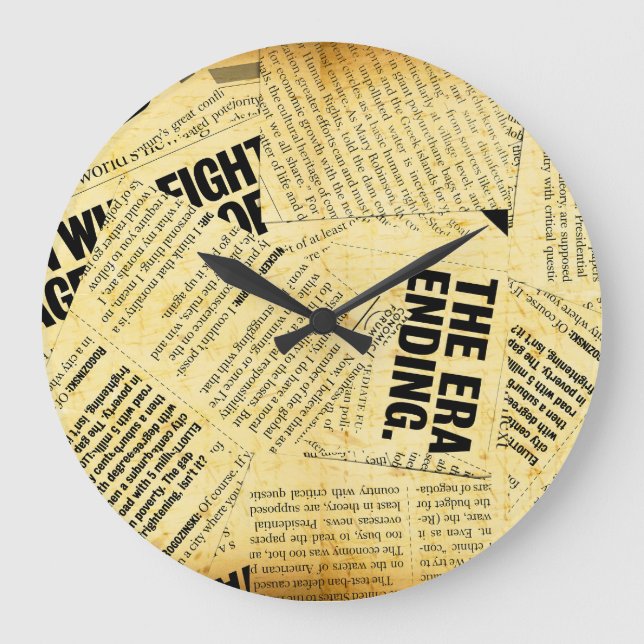 Reloj Redondo Grande Texto de periódico con papel antiguo (Anverso)