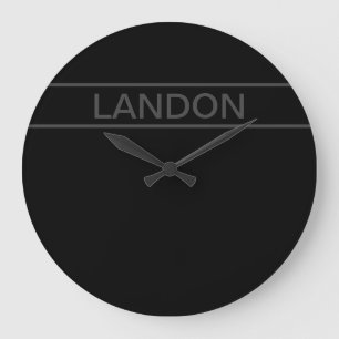 Reloj Redondo Grande Texto de personalizable   Negra y gris oscuro