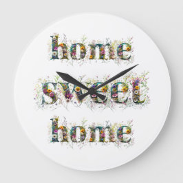 Reloj Redondo Grande Texto decorativo de HOME SWEET HOME en flores silv