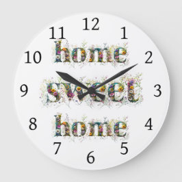 Reloj Redondo Grande Texto decorativo de HOME SWEET HOME en flores silv