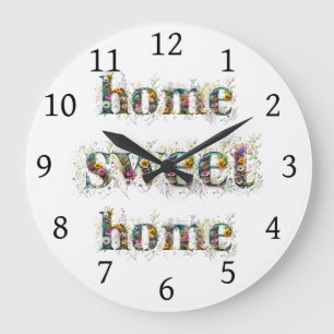 Reloj Redondo Grande Texto decorativo de HOME SWEET HOME en flores silv