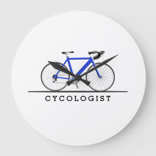 Reloj Redondo Grande Texto del cicólogo con bicicleta azul