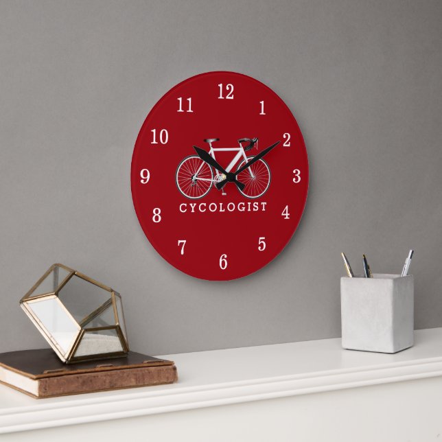 Reloj Redondo Grande Texto del cicólogo con bicicleta blanca (Oficina)