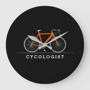 Reloj Redondo Grande Texto del cicólogo con bicicleta naranja