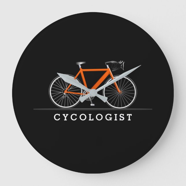 Reloj Redondo Grande Texto del cicólogo con bicicleta naranja (Anverso)