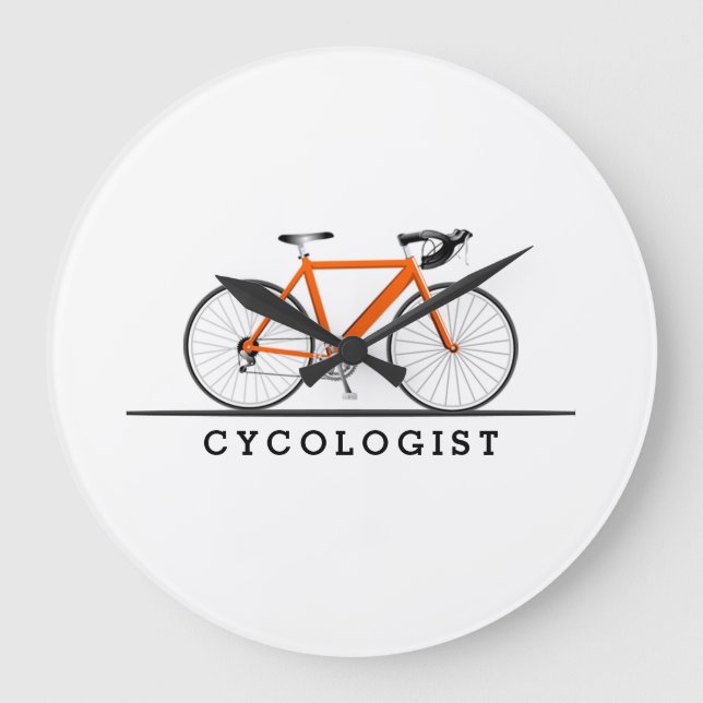 Reloj Redondo Grande Texto del cicólogo con bicicleta naranja (Anverso)
