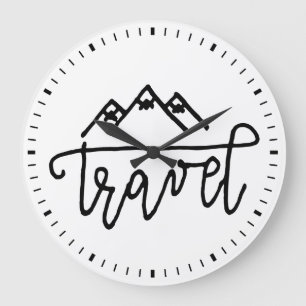 Reloj Redondo Grande Texto dibujado mano del viaje