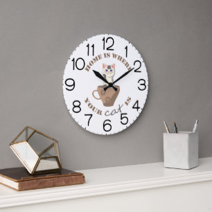 Reloj Redondo Grande Texto divertido El hogar es donde está tu gato en
