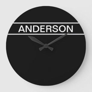 Reloj Redondo Grande Texto personalizable Negro y blanco moderno y ne