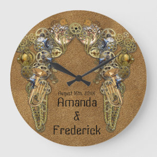 Reloj Redondo Grande Textura ante con esculturas de Steampunk