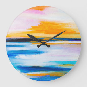 Reloj Redondo Grande Textura de aceite abstracta, pintura marina al ata