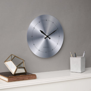 Reloj Redondo Grande Textura de acero inoxidable metálico con monograma