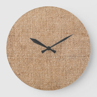 Reloj Redondo Grande Textura de burrega marrón, mantel rústico.
