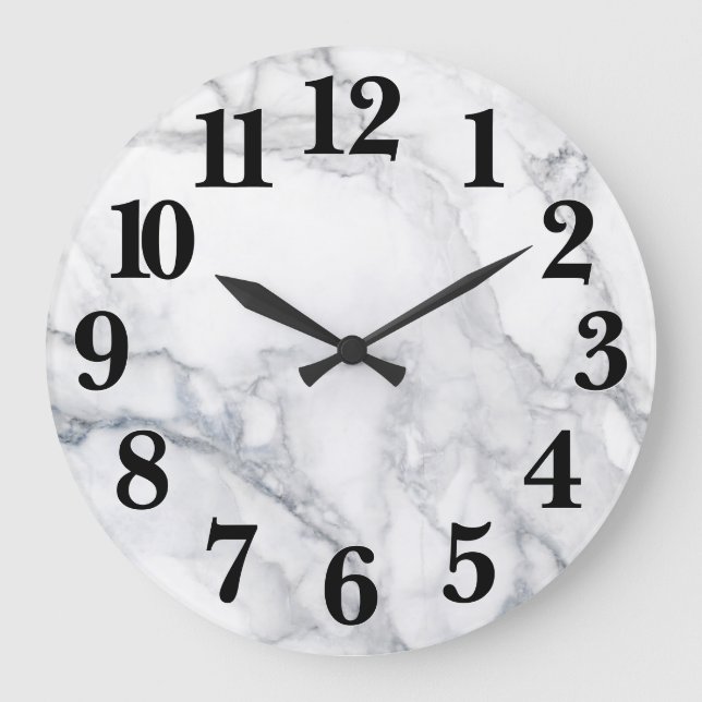 Reloj Redondo Grande Textura de Carrara de Mármol Blanco (Anverso)