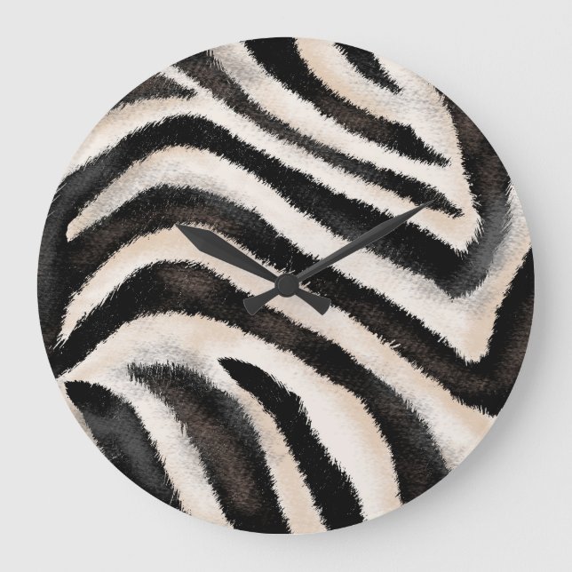 Reloj Redondo Grande Textura de cebra: Dibujo manual, africano. (Anverso)