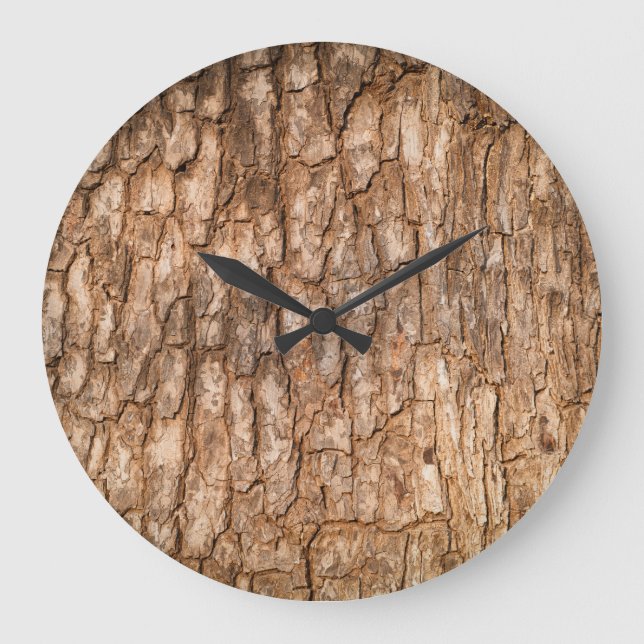 Reloj Redondo Grande Textura de corteza de árbol, fondo de madera natur (Anverso)