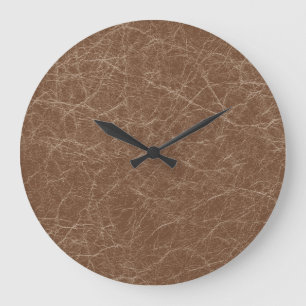 Reloj Redondo Grande Textura de cuero natural: detalles marrones sin so