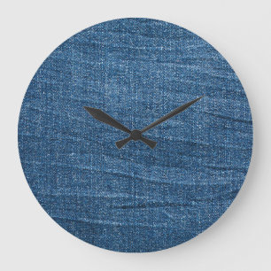 Reloj Redondo Grande Textura de Denim Azul: Jeans Clásicos.