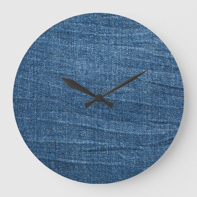 Reloj Redondo Grande Textura de Denim Azul: Jeans Clásicos. (Anverso)