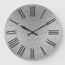 Reloj Redondo Grande Textura de lámina plateada falsa con números roman