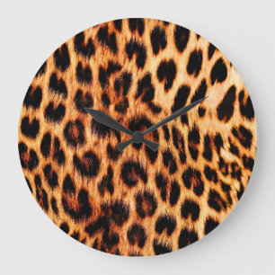 Reloj Redondo Grande Textura de leopardo, patrón de animales africanos 