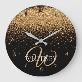 Reloj Redondo Grande Textura de lujo elegante brillo destello dorado   
